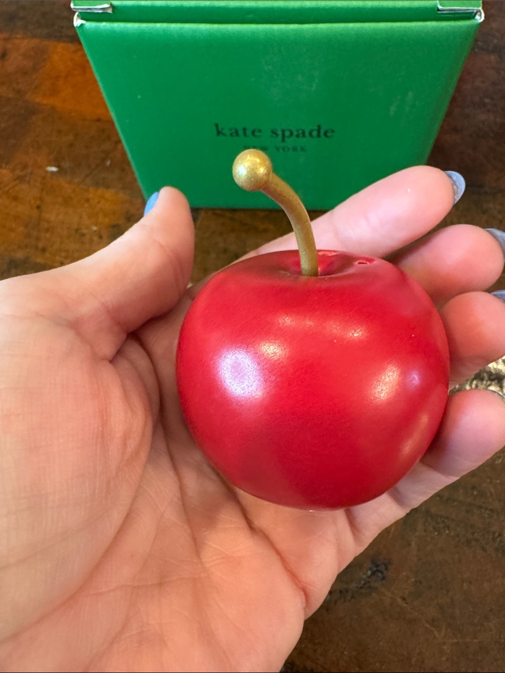 kate spade x Lenox Red Cherry Salt & Pepper Shakers with Gold Stems - Picture 2 of 5
